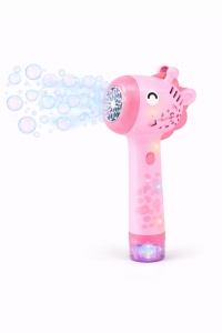 Pistol automat pentru baloane de sapun, model girafa, efecte luminoase, roz