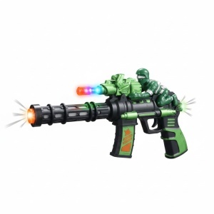 Pistol jucarie 23 cm cu lumini si sunete, model militar cu soldat verde