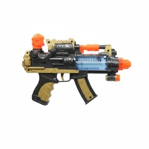Pistol jucarie electric 26.5 cm cu lumini si sunet, model negru-auriu - Img 2
