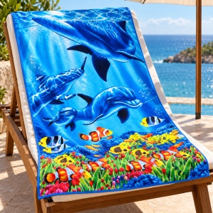 Prosop de Plajă cu Delfini și Pești Tropicali – Design Marin Colorat - Img 5