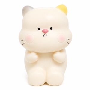 Pușculiță pisică alba, 20,5 cm, din plastic, cu capac inferior
