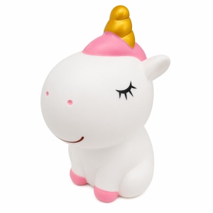 Pușculiță unicorn alb, 20,5 cm, din plastic, design adorabil, cu capac inferior