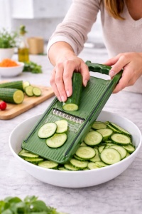 Răzătoare de bucătărie tip mandolină, plastic Verde, control ergonomic - Img 4