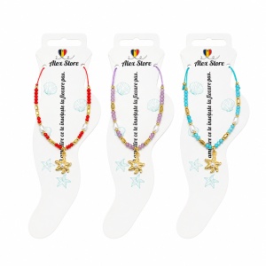 Set 12 bratari de picior Roxe, 20cm, cu steluta de mare si perluta, margele colorate, reglabile