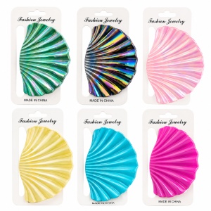 Set 12 Clești de Păr 10 cm – Clame Sidefate Model Scoică, Diverse Culori