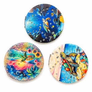 Set 12 oglinzi cosmetice 7 cm cu broaște țestoase, oglindă dublă , compacte, portabile - Img 2