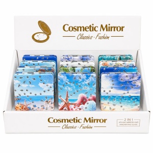 Set 12 oglinzi cosmetice buzunar 2 in 1 cu peisaj marin, compacte