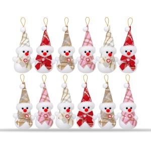 Set 12 ornamente de brad om de zăpadă, polistiren și textil, culori asortate, 17 × 6 cm