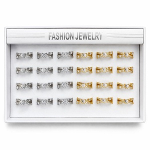 Set 24 Inele ROXE Heart Crystal Elegance – Auriu & Argintiu, Reglabile, Design cu Inimă Centrală și Cristale