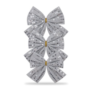 Set 3 fundițe decorative de Crăciun, argintiu cu paiete și fir auriu, plastic, 29x12,5cm