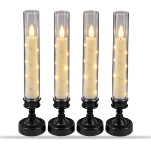 Set 4 Lumânări LED cu efect flacără, suport negru, plastic 29x6,5 cm - Img 2