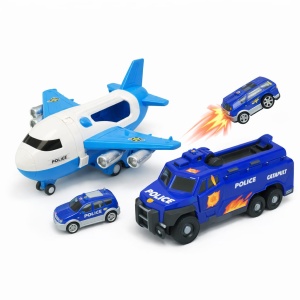 Set avion transport cu camion politie si rampa lansare, jucarie copii - Img 2