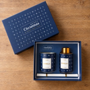 Set cadou cu lumânare din ceară și odorizant cu bețișoare, parfum vanilie, albastru, 23×18 cm - Img 4