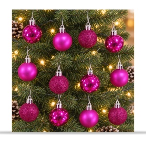 Set de 12 globulete de brad, fucsia , din plastic, modele diverse in set, 3 cm - Img 6