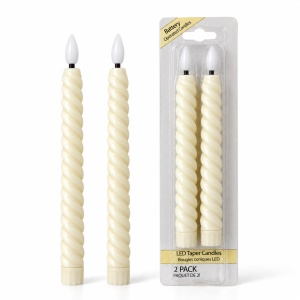 Set de 2 Lumânări LED cu efect de flacara realist, model răsucit, crem, 25cm - Img 2
