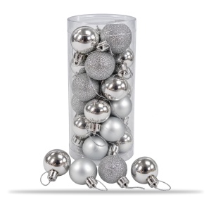 Set de 24 globuri de brad, Argintii , din plastic, modele diverse, 20 × 7,5 cm - Img 2