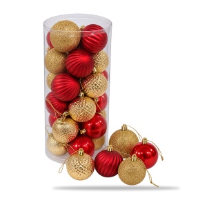 Set de 24 globuri de Crăciun, roșu-auriu, modele mixte, din plastic, 44×14 cm - Img 3