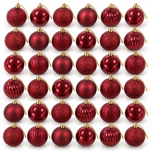 Set de 36 globulete de Crăciun, bordo, din plastic, modele combinate in set, 30x15 cm - Img 2