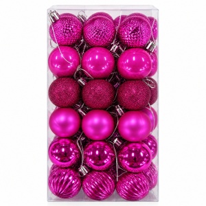 Set de 36 globulete de Crăciun, roz fucsia, modele combinate in set, din plastic, 30x15 cm - Img 2