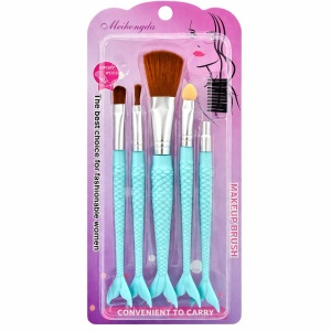 Set de 5 Pensule de Machiaj , model sirena albastru , Pensule pentru Față, Ochi și Sprâncene