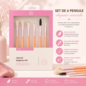 Set de 6 Pensule Profesionale Machiaj Luxe Collection Roz – Peri Ultra-Moi și Design Elegant - Img 2