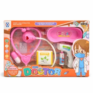Set doctor copii cu stetoscop si accesorii medicale, trusa roz