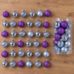 Set globuri de Crăciun 34 bucăți, albastru și mov, modele diverse, plastic, 26 × 16 cm - Img 5
