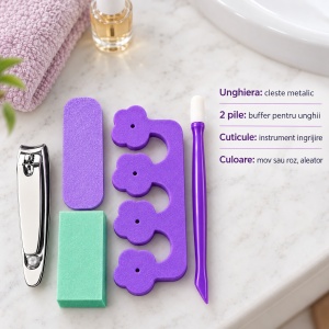 Set manichiura pedichiura, unghiera, 2 pile buffer, ustensila cuticule, culoare aleatorie - Img 2