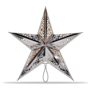Stea decorativă de Crăciun argintie, model fulg de nea, cu șnur, 45 cm - Img 2