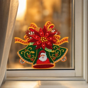 Sticker decorativ de Craciun cu clopotei, glitter, pentru geam si vitrina, 27x25cm - Img 3