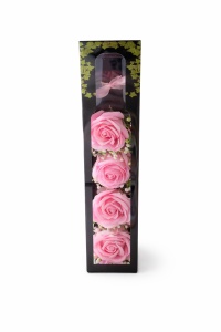 Sticla Decorativa cu 4 Trandafiri Roz si LED, Cadou Romantic Elegant, 31x7x9 cm - Img 3