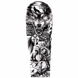 Tatuaj Semipermanent cu Lup, Siluetă Feminină și Elemente Gotice – 45 cm