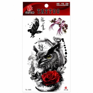 Tatuaj Temporar Semipermanent Bufniță Artistică cu Trandafir și Păsări – 18 cm, Rezistent la Apă