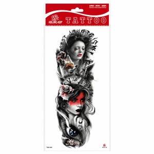 Tatuaj Temporar Semipermanent Femei Mistice și Ceas – Design Artistic Realist, 45 cm