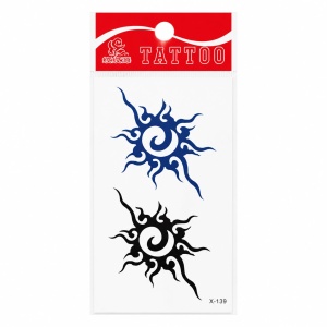Tatuaj Temporar Semipermanent Soare Tribal 10 cm – Simbol Solar în Negru și Albastru