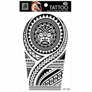 Tatuaj Temporar Semipermanent Tribal cu Mască Tiki – 18 cm, Rezistent la Apă
