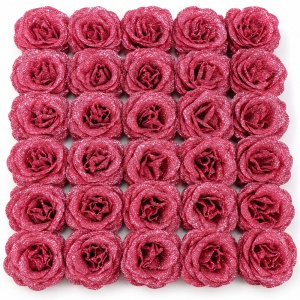 Trandafiri artificiali cu sclipici, set 30 de bucăți, culoare roz-visiniu, plastic, 8cm - Img 4