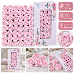 Trandafiri de săpun decorativi, roz pal, set 50 de bucăți, 5 cm