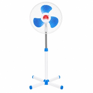 Ventilator de Podea Alb cu Albastru, 3 Pale, 3 Viteze, Înălțime Reglabilă, Silențios și Economic