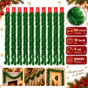 Beteală de Crăciun pentru brad, verde, plastic, 200 cm, diametru 8 cm - Img 5