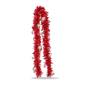 Beteală de Crăciun roșie cu ornamente Moș Crăciun, plastic, lungime 200 cm, diametru 9 cm - Img 2