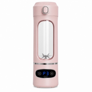 Blender portabil USB pentru smoothie 600ml, 12 lame inox, afisaj digital, roz