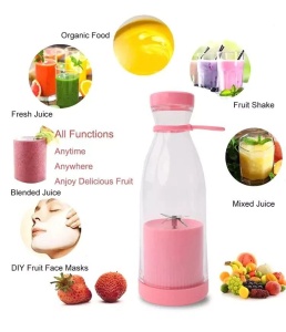 Blender portabil USB pentru smoothie si sucuri, mini mixer reincarcabil 420 ml roz - Img 3