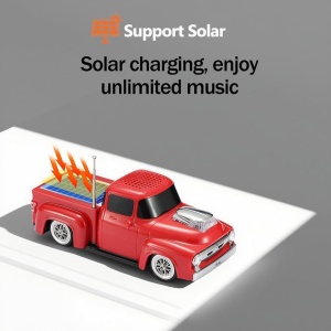 Boxa portabila Bluetooth masina vintage, radio FM, panou solar, USB, TF, lumini LED, rosu - Img 3