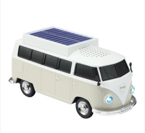 Boxă portabilă Bluetooth WSTER în formă de microbuz retro, cu încărcare solară, gri