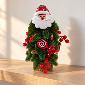 Brăduț decorativ de Crăciun cu chip de Moș Crăciun, fără lumini, 31 × 20 cm - Img 4