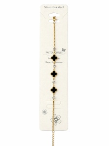 Brățară ROXE – model trifoi negru & cristale, design elegant, reglabil