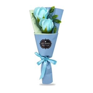 Buchet decorativ cu trandafiri albastri, set cadou albastru, 25 cm - Img 2
