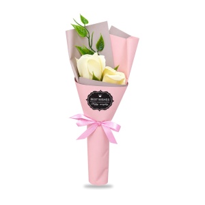 Buchet decorativ cu trandafiri galbeni, set cadou roz, 25 cm - Img 2