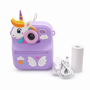 Camera foto copii unicorn cu print instant, reincarcabila, accesorii incluse, mov